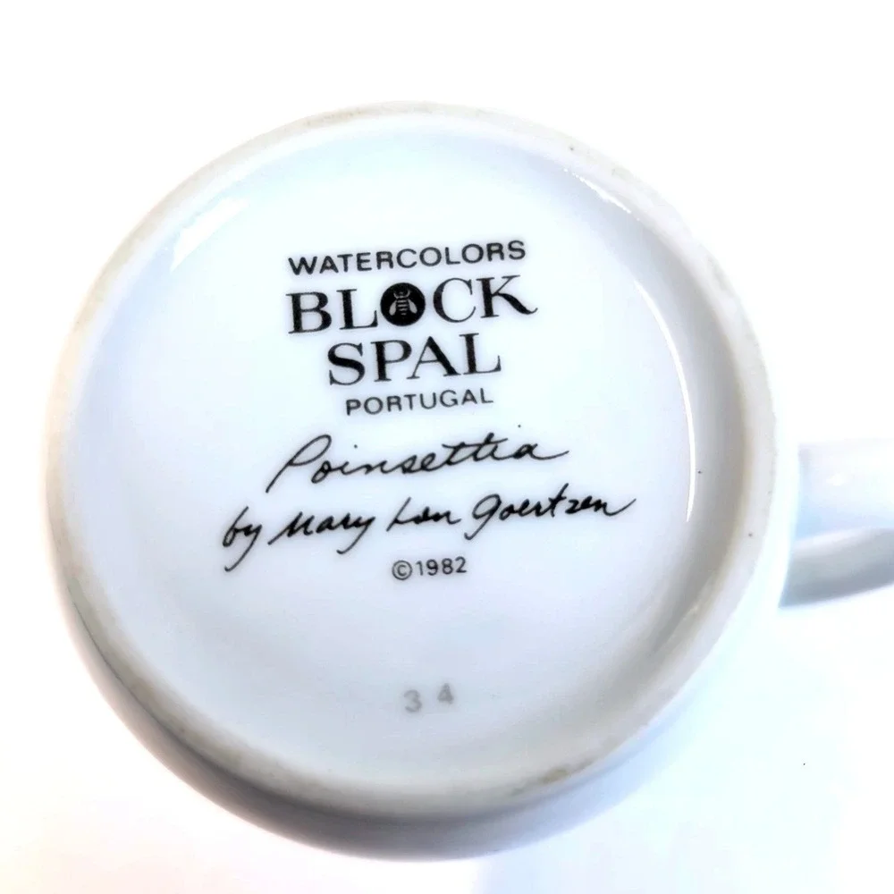 Vintage 1982 Block Spal Poinsettia Beer Mug Christmas Porcelain White Portugal